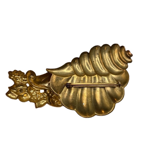 Vintage horn of plenty cornucopia brooch fall brooch thanksgiving brooch - Picture 2 of 2